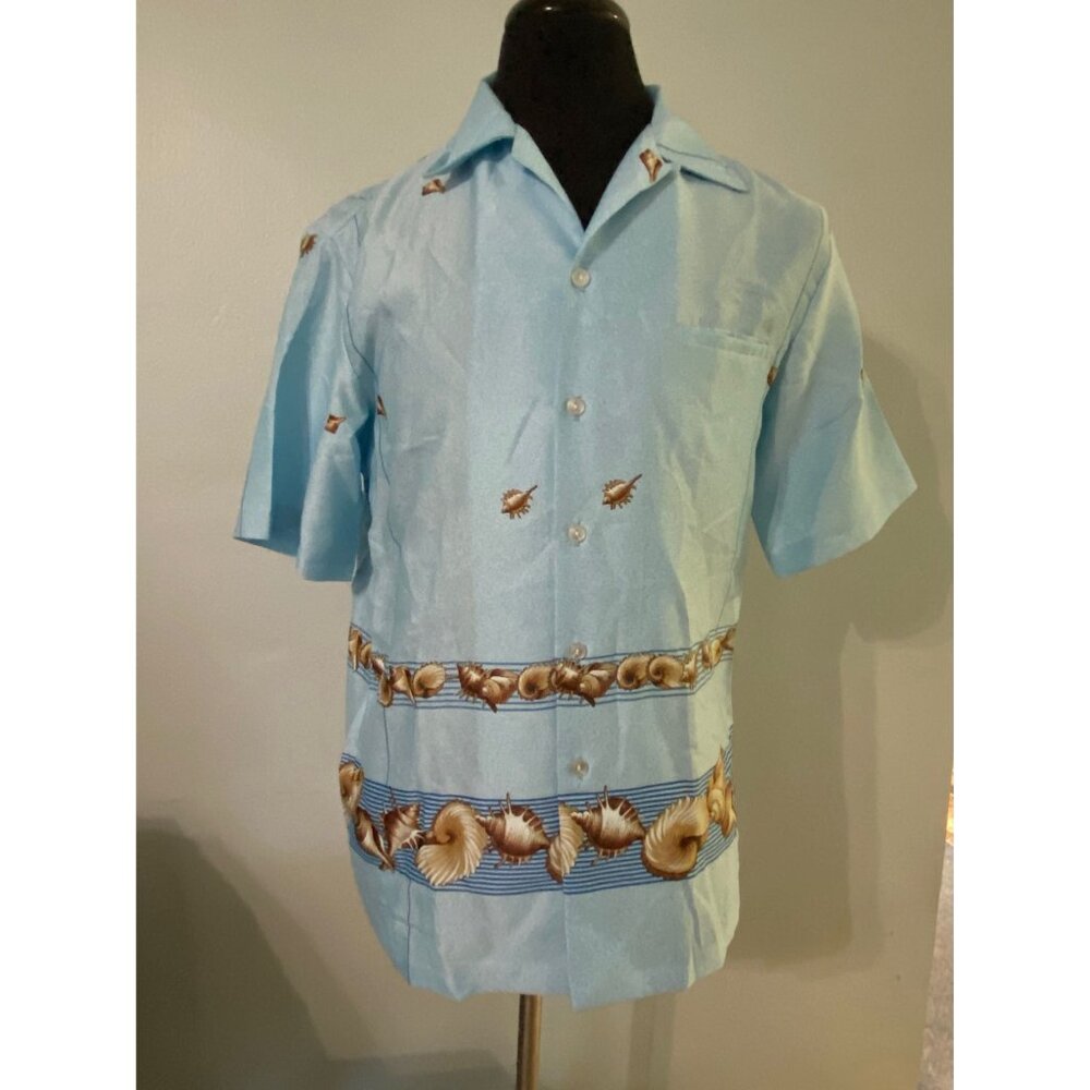 Vintage 1950s Mark Raysten Mens Malihini Light Blue Hawaiian Aloha Camp Shirt - Picture 2 of 4
